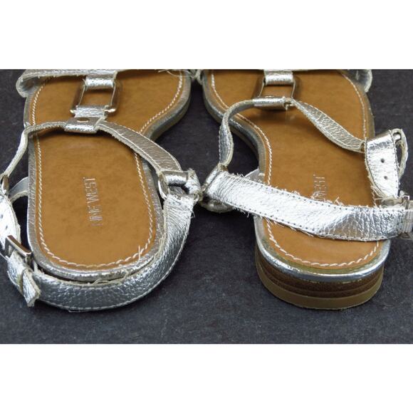 Nine West Size 6.5 M Silver Gladiator Synthetic Women Sandal Shoes - Picture 5 of 8